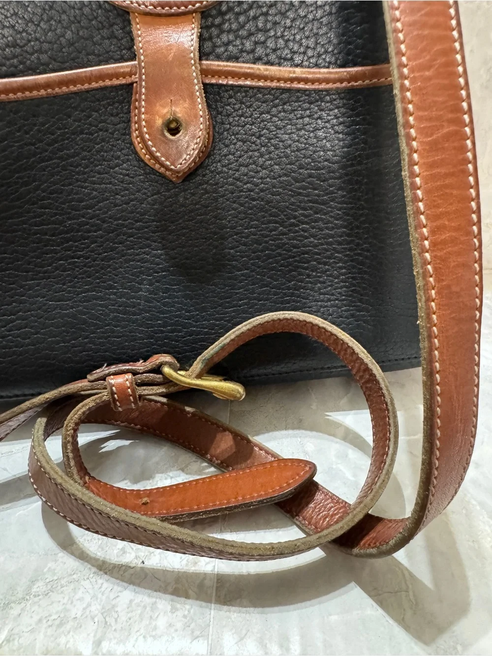 Dooney & Bourke Black and Brown Pebbled Leather Messenger Bag